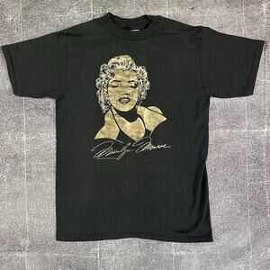 Men's Vintage 80's Marilyn Monroe Black Gold Big Face Graphic T Shirt Tee Sz L